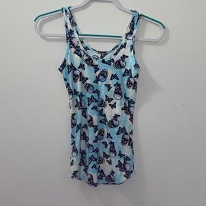 Blue Butterfly Skull Print Tank Top